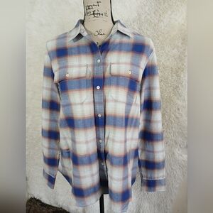 🚫SOLD🚫L.L. Bean Signature Flannel Plaid Blue Multi Color Shirt